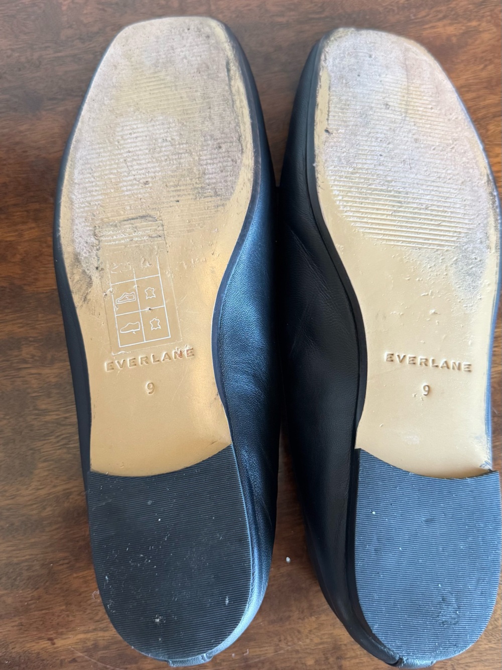 Everlane Black Leather Ballet Flats with Square Toe and Bow Size 9 - Picture 6 of 8